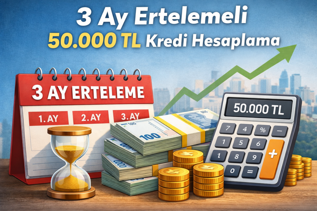 3 Ay Ertelemeli 50.000 TL Kredi Hesaplama
