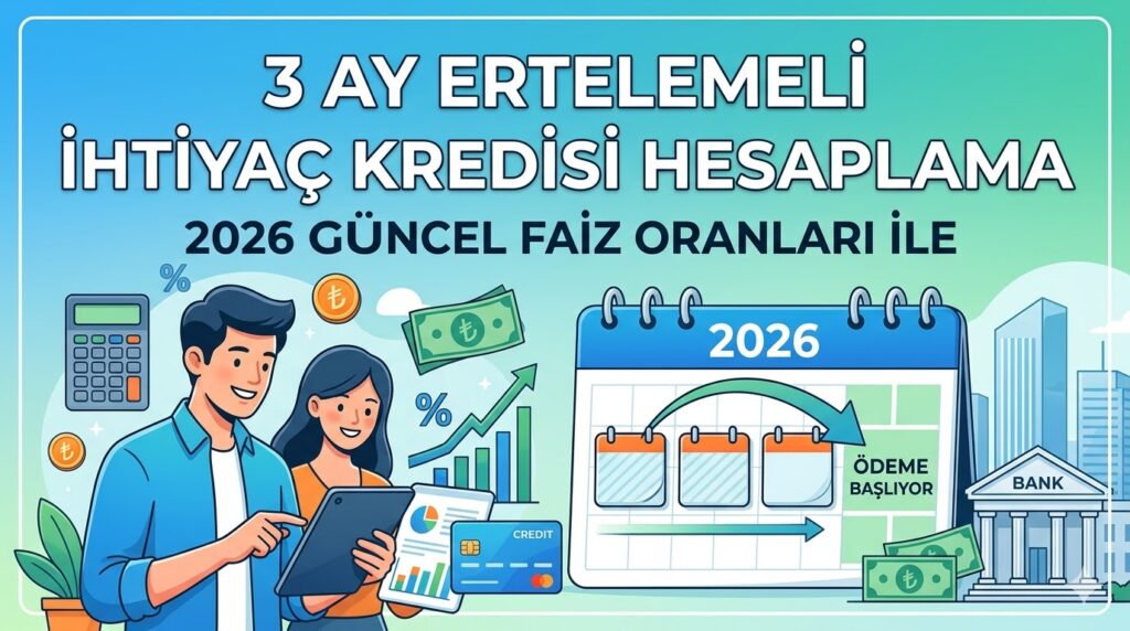 3 Ay Ertelemeli İhtiyaç Kredisi Hesaplama (2026 Güncel Faiz Oranları)